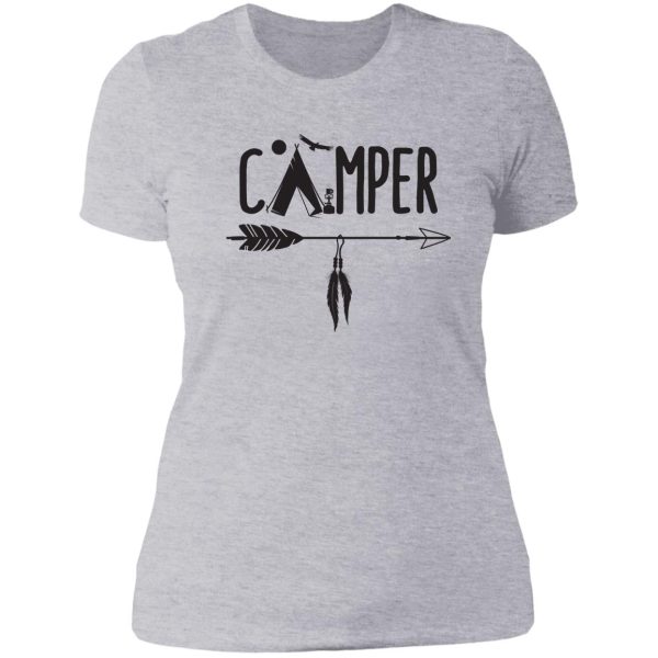 camper tent native american arrow & feathers lady t-shirt