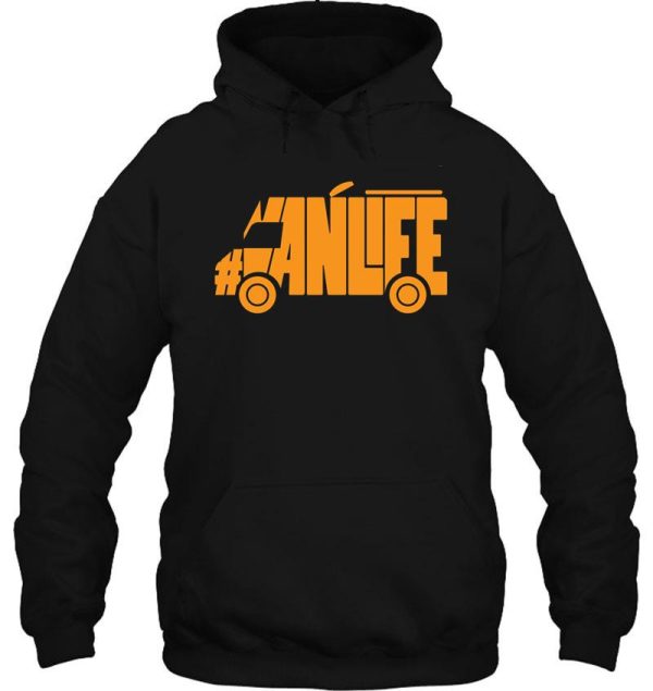 camper van image from #vanlife letters hoodie