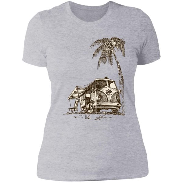 camper van in beach lady t-shirt