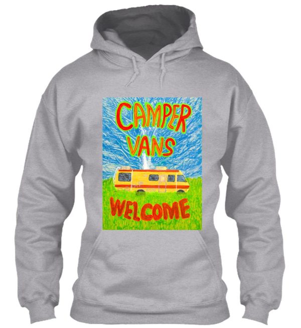 camper vans welcome green and orange letters painting hoodie