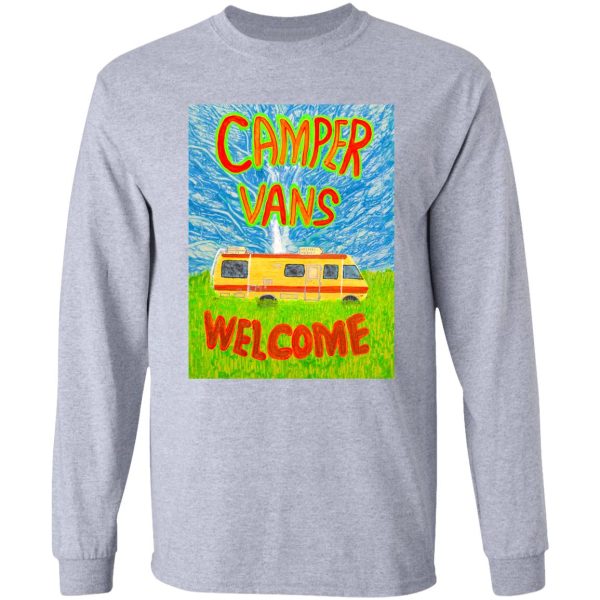 camper vans welcome green and orange letters painting long sleeve