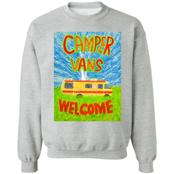 camper vans welcome green and orange letters painting sweatshirt