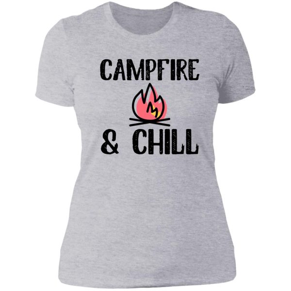 campfire and chill art camping travel lady t-shirt
