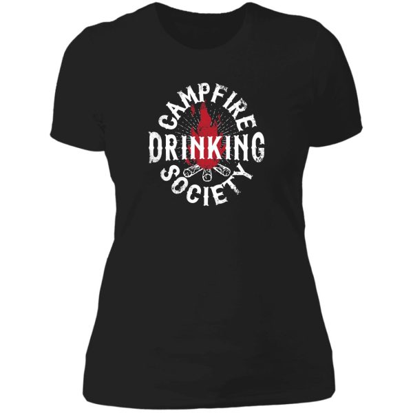 campfire drinking society camping lady t-shirt