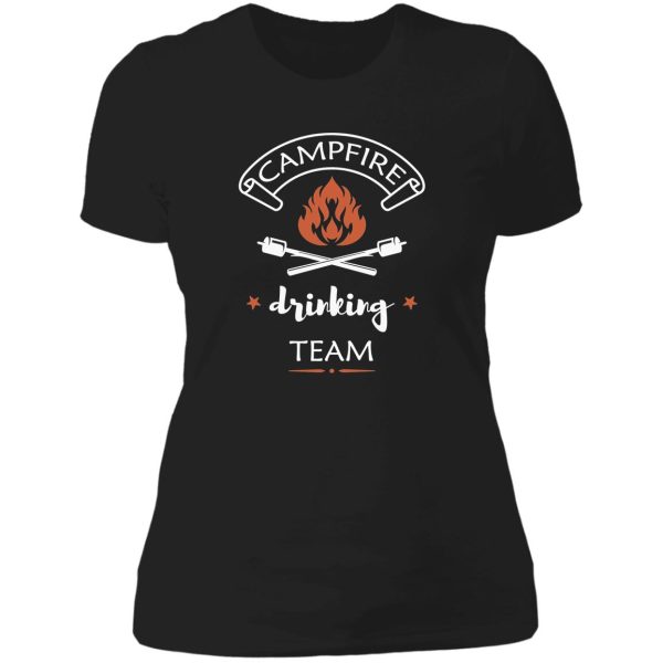 campfire drinking team happy camper camping lover lady t-shirt