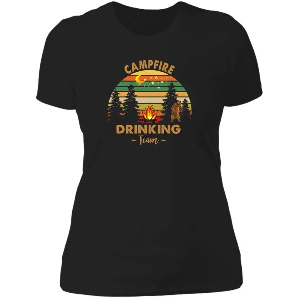 campfire drinking team happy camper camping outdoor lover lady t-shirt