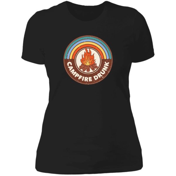 campfire drunk funny camping hiking backpack drinking campsite lady t-shirt