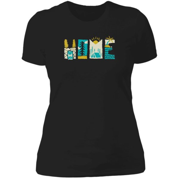 camping adventure is home campfire adventure outdoor camper funny mountain lady t-shirt