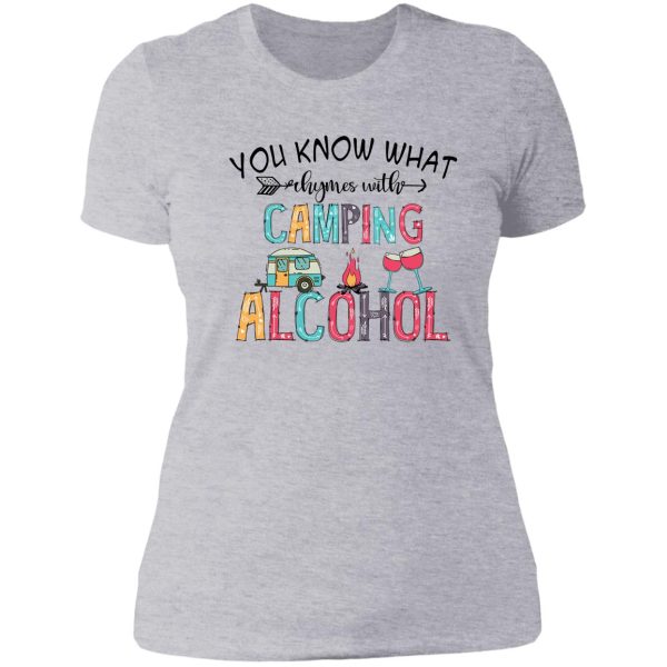 camping alcohol lady t-shirt