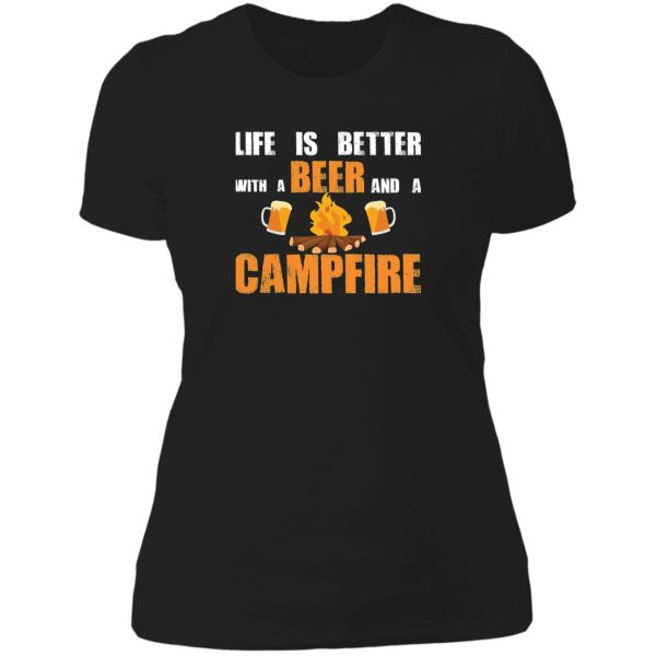 camping and beer campfire lady t-shirt