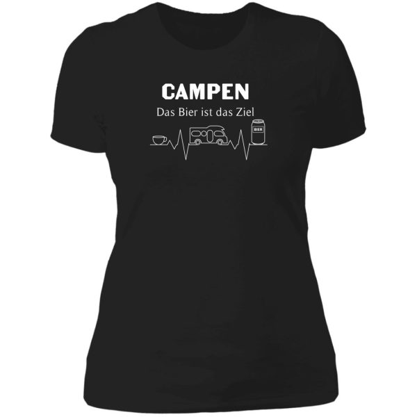 camping and beer with a heartbeat lady t-shirt