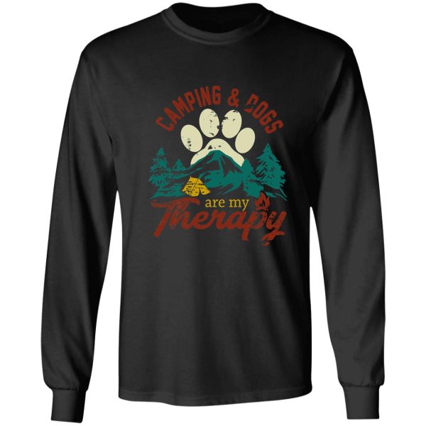 camping and dogs are my therapy retro vintage tee long sleeve