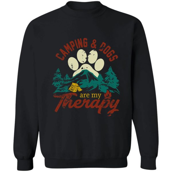 camping and dogs are my therapy retro vintage tee sweatshirt