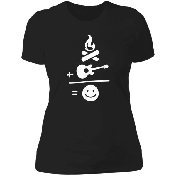 camping camp fire and guitar makes me smile lady t-shirt