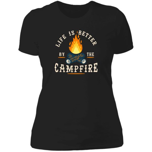 camping camper campfire camp lady t-shirt
