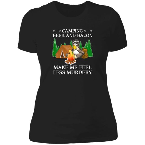 camping camping beer bacon campfire adventure outdoor camper funny mountain lady t-shirt