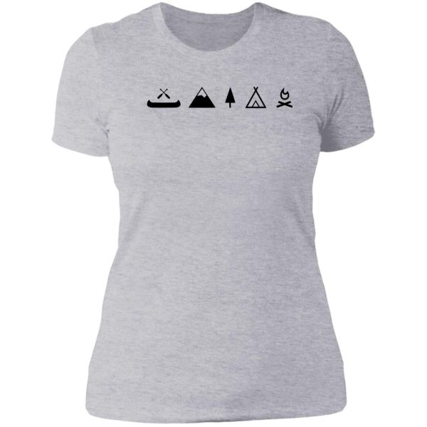 camping canoe campfire with mountain + nature lady t-shirt
