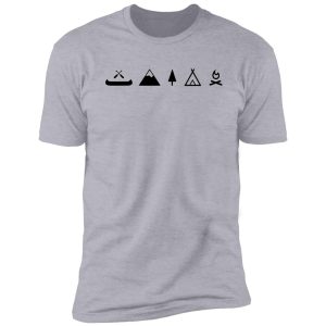 camping canoe, campfire with mountain + nature shirt