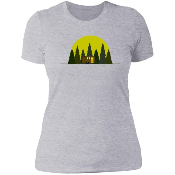 camping illustration lady t-shirt