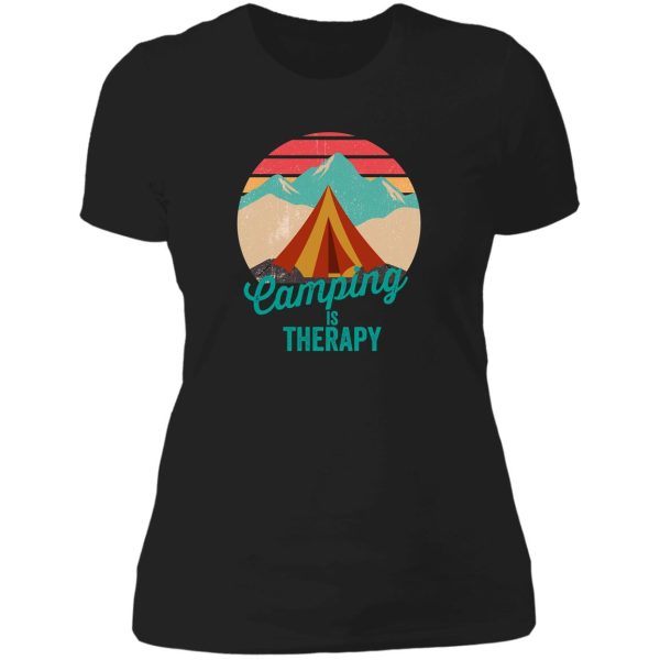 camping is therapy-summer. lady t-shirt