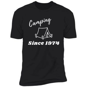 camping pride, 1974, white print shirt