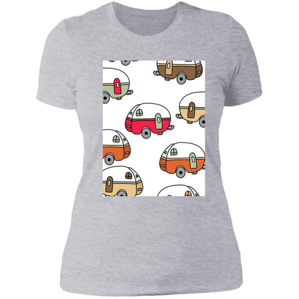 camping seamless retro hand drawn doodle lady t-shirt
