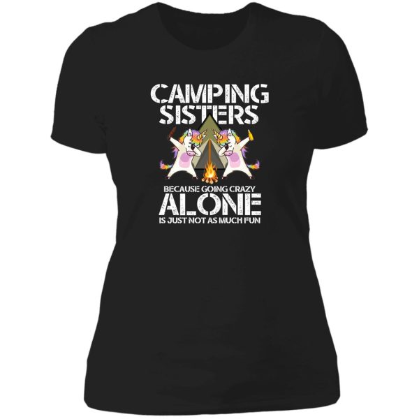 camping sisters dabbing unicorns lady t-shirt