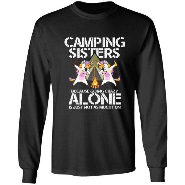 camping sisters dabbing unicorns long sleeve