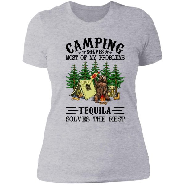 camping solves most of my problems tequila solves the rest with bear lady t-shirt