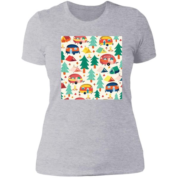 camping tents between forest trees seamless lady t-shirt