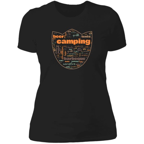 camping terminology commonly used terms in camping lady t-shirt