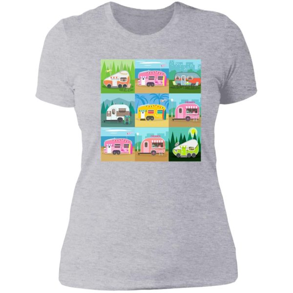 camping trailer caravan pattern lady t-shirt