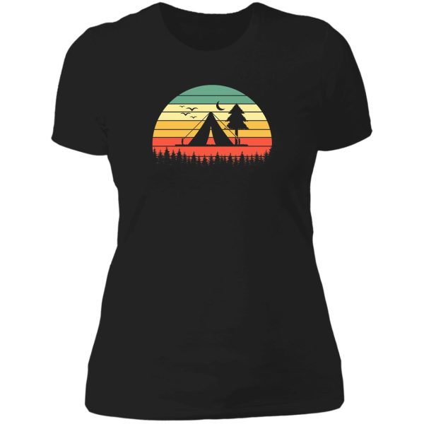 camping van camper vintage sunset campfire lady t-shirt