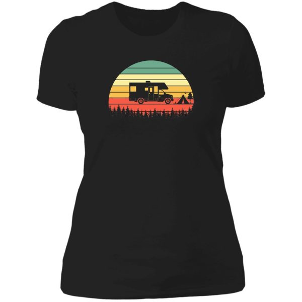camping van camper vintage sunset lady t-shirt