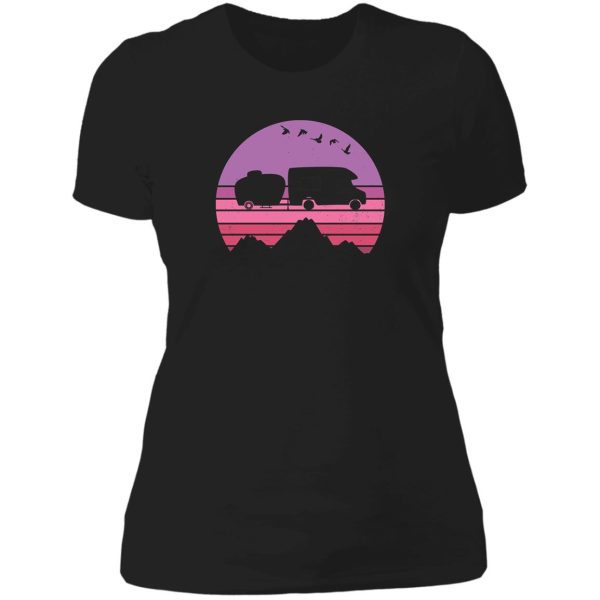 camping van camper vintage sunset rose pink lady t-shirt