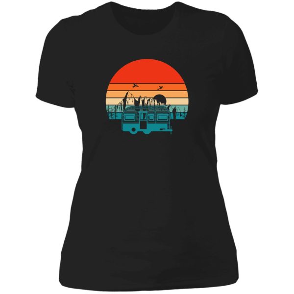 camping with a car campers van weekend forecast camping with a chance of drinking lady t-shirt