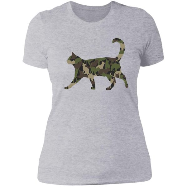 cat in camouflage lady t-shirt