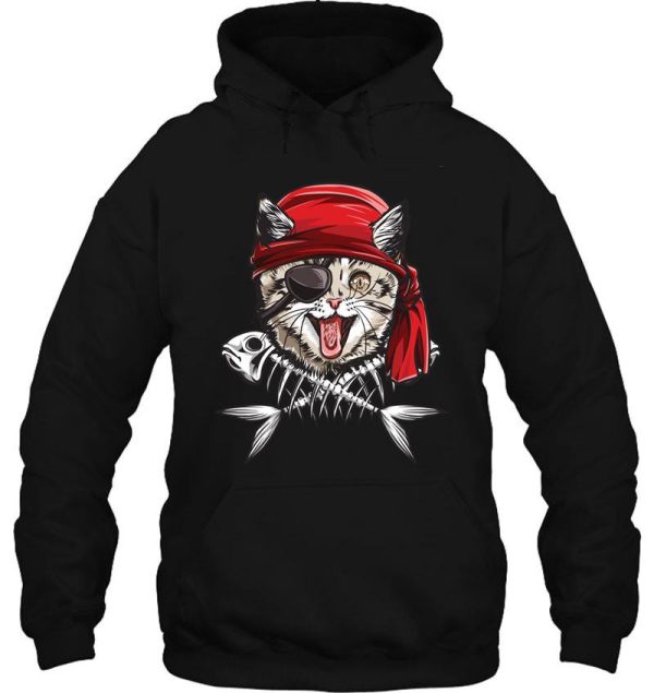 cat pirate t shirt jolly roger flag skull and crossbones tee hoodie