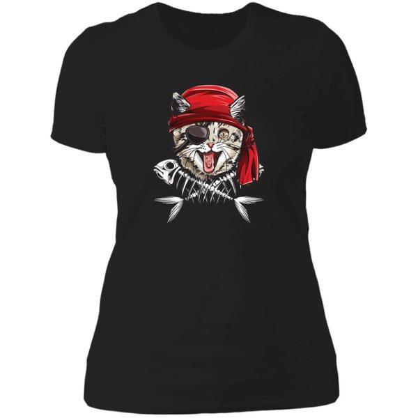 cat pirate t shirt jolly roger flag skull and crossbones tee lady t-shirt
