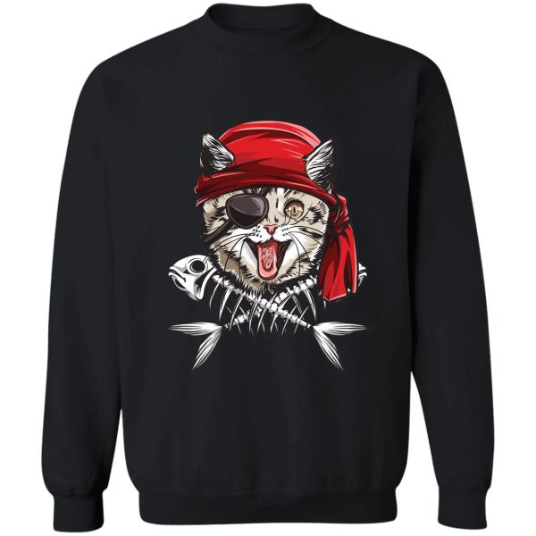 cat pirate t shirt jolly roger flag skull and crossbones tee sweatshirt