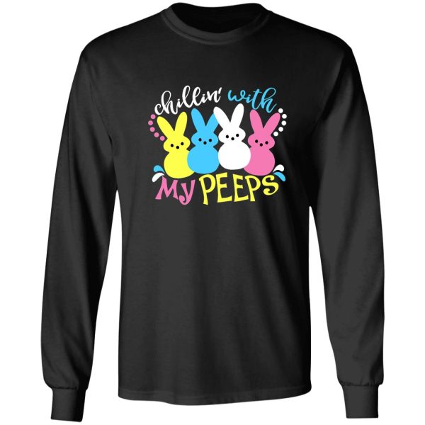 chillin with my peeps funny bunny cat easter gift long sleeve