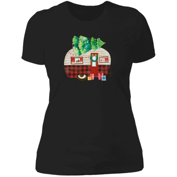 christmas camper gift . buffalo plaid christmas camper lady t-shirt