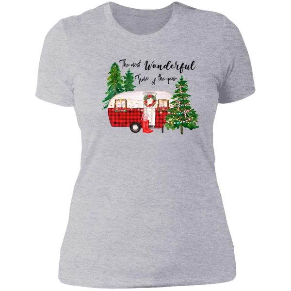 christmas red plaid camper trailer retro camper the most wonderful time of the year lady t-shirt