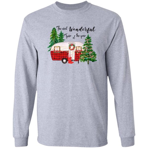 christmas red plaid camper trailer retro camper the most wonderful time of the year long sleeve
