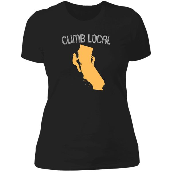 climb local. california. climbing lady t-shirt