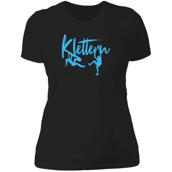 climbing lettering in turquoise and pink with female climbers - climbing gift lady t-shirt