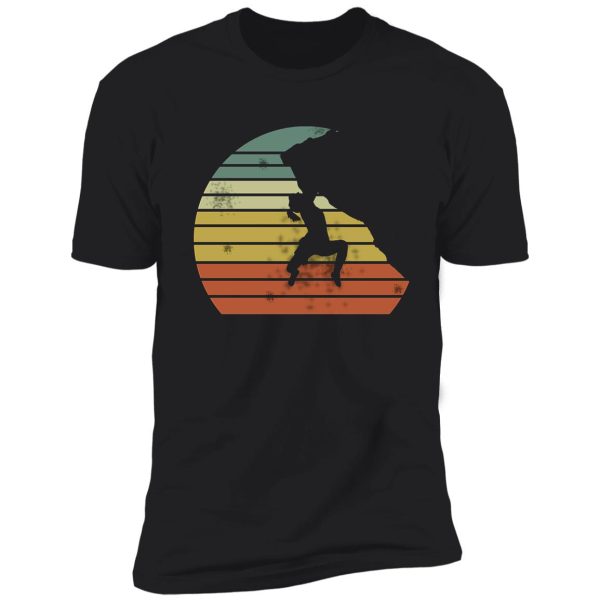 climbing rock bouldering distressed retro rock climbing 80's sun graphic gift for men and women shirt