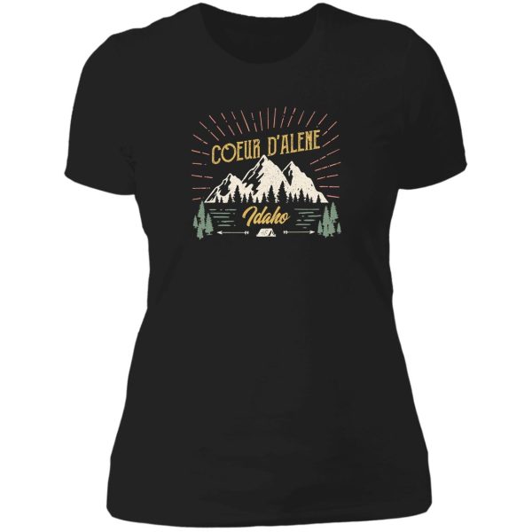 coeur dalene idaho mountain design on back lady t-shirt