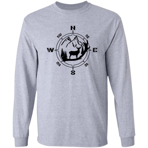 deer antler in compass mountain scene long sleeve