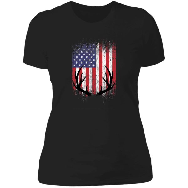 deer hunting american flag whitetail buck antlers lady t-shirt